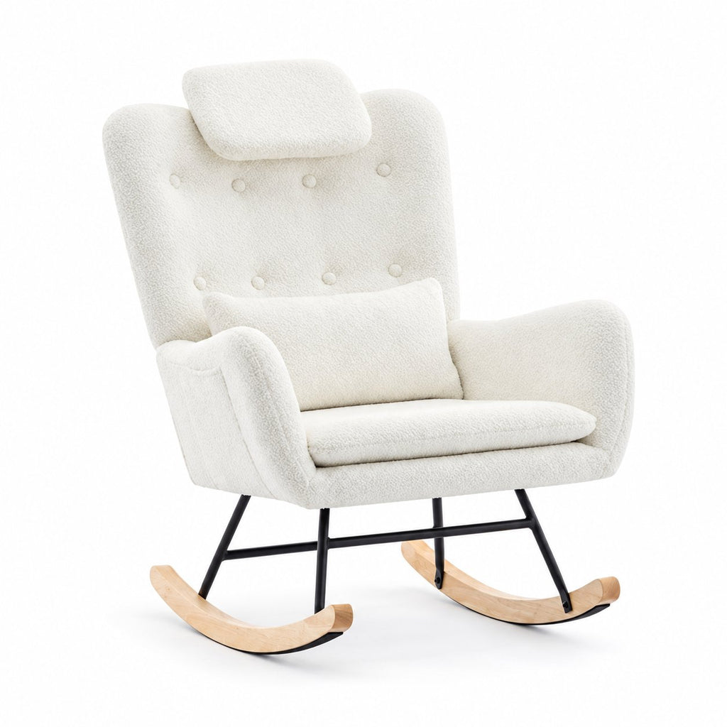 Fauteuil à bascule teddy avec repose-pieds — vue principale centrée sur fond blanc