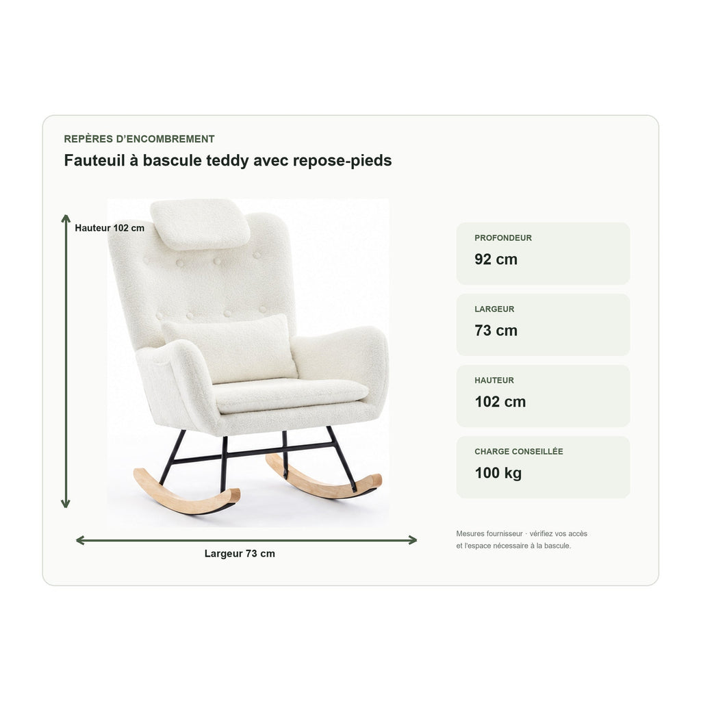 Dimensions de fauteuil à bascule teddy avec repose-pieds