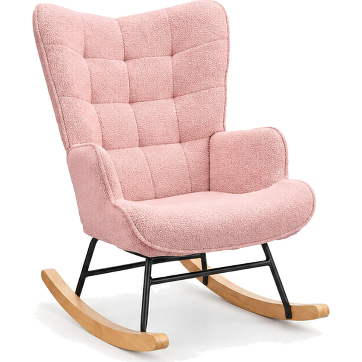 Fauteuil à bascule teddy rose à dossier haut — vue principale sur fond blanc Zondora