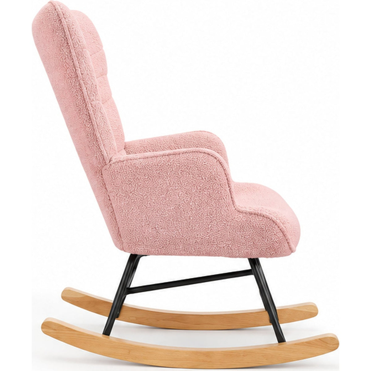 Fauteuil à bascule teddy rose à dossier haut