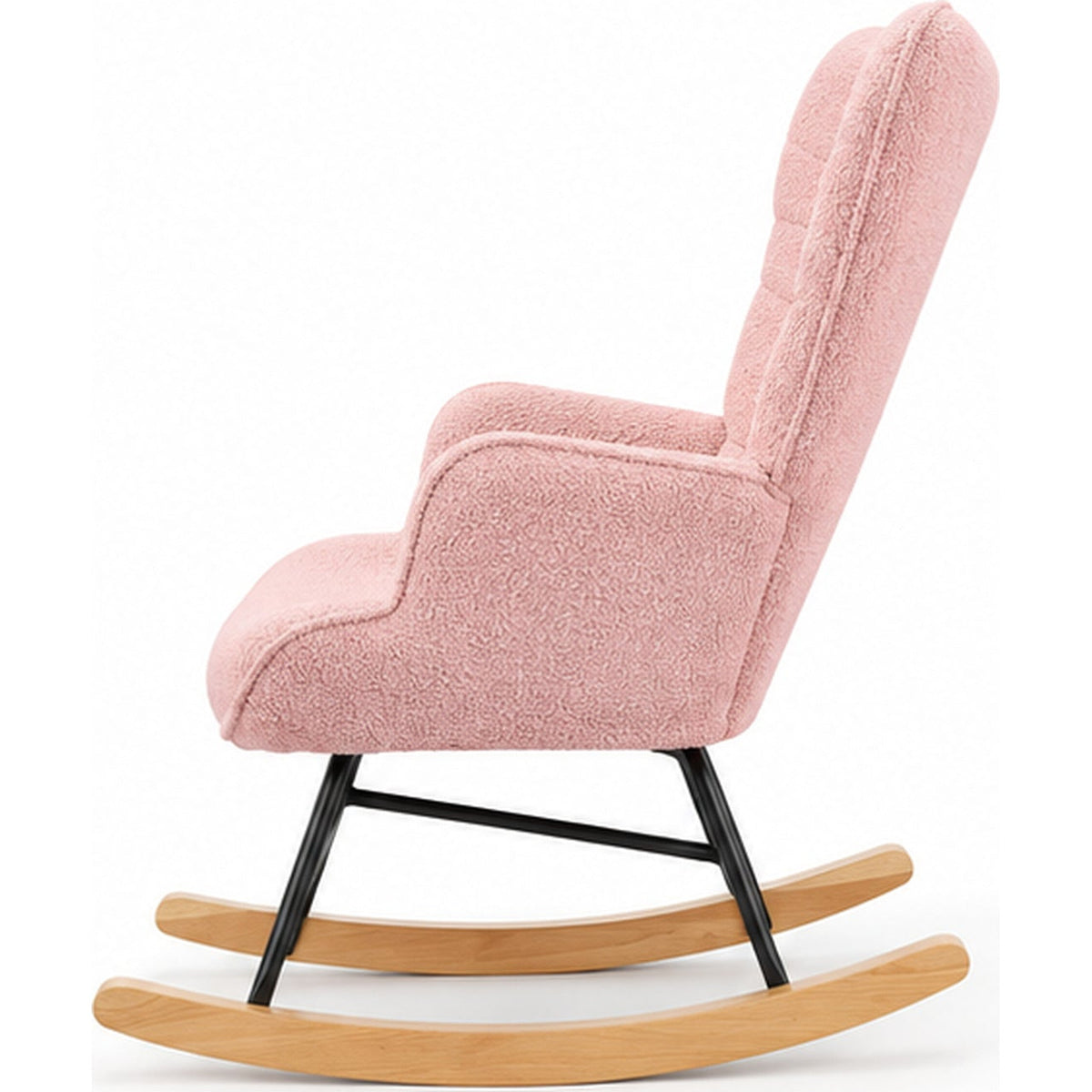 Fauteuil à bascule teddy rose à dossier haut