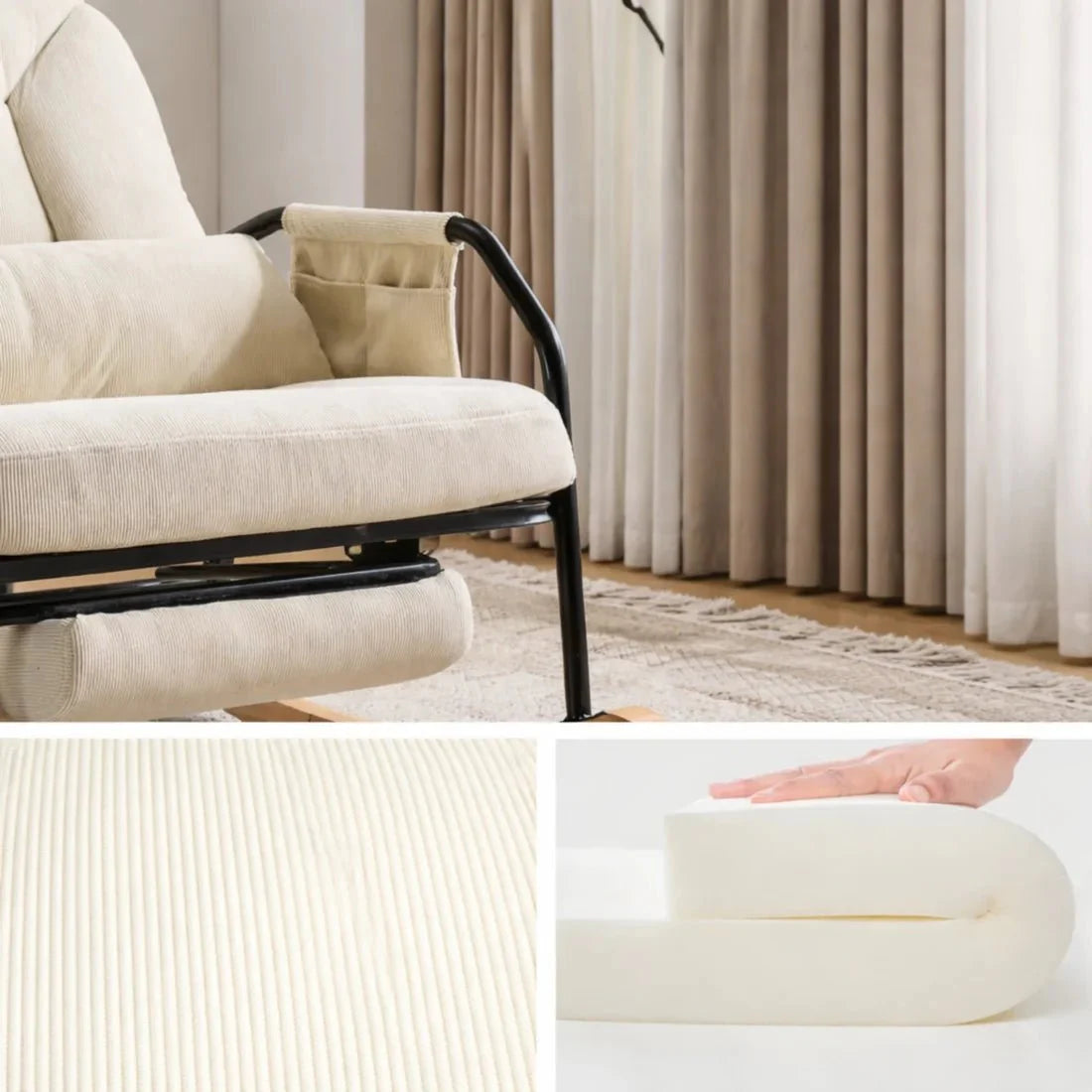 Rocking Chair Inclinable Corduroy Salon — vue 4