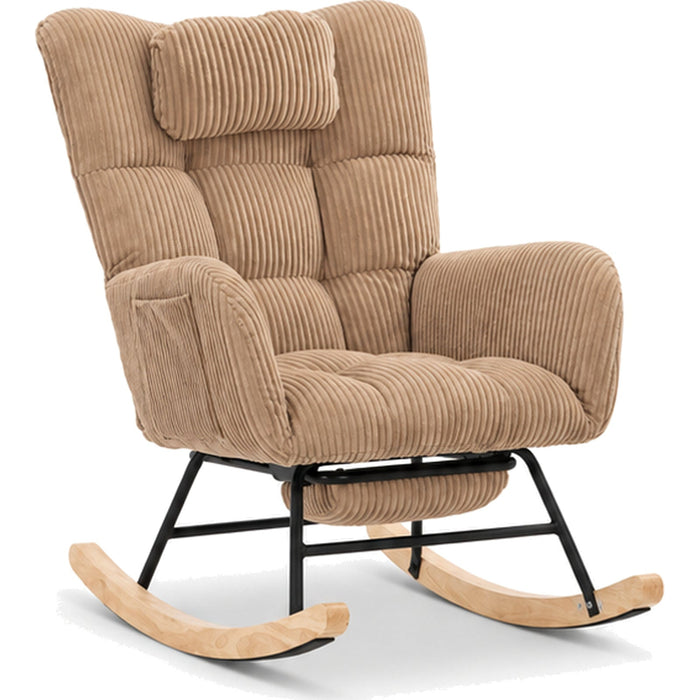 Fauteuil à bascule en velours côtelé avec repose-pieds