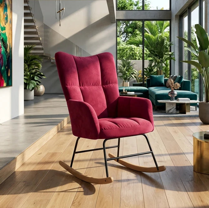 Rocking Chair Velours Rembourré Confort Maximum