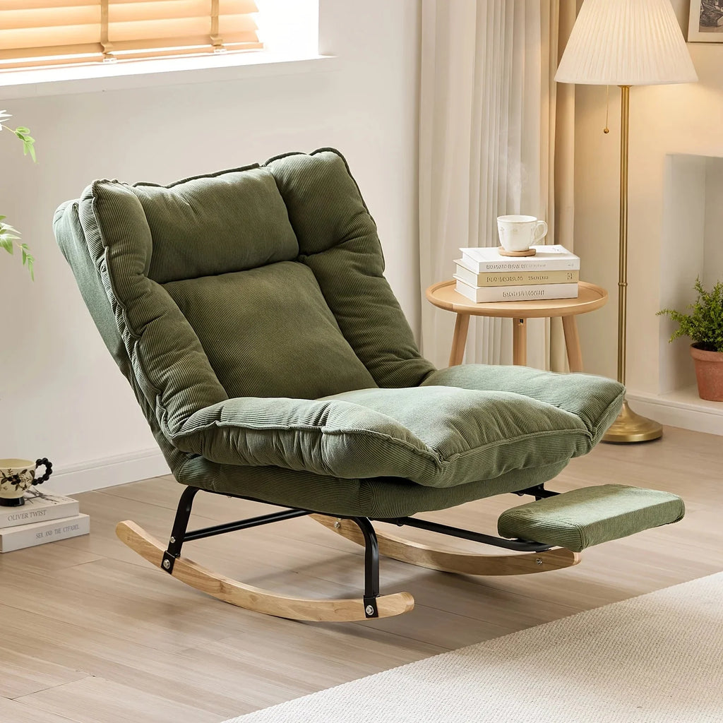 Rocking Chair Inclinable Corduroy Repose-Pieds