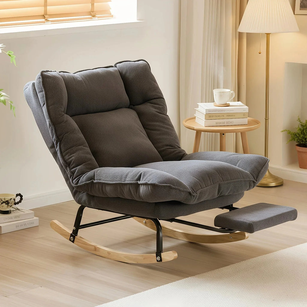 Rocking Chair Inclinable Corduroy Repose-Pieds