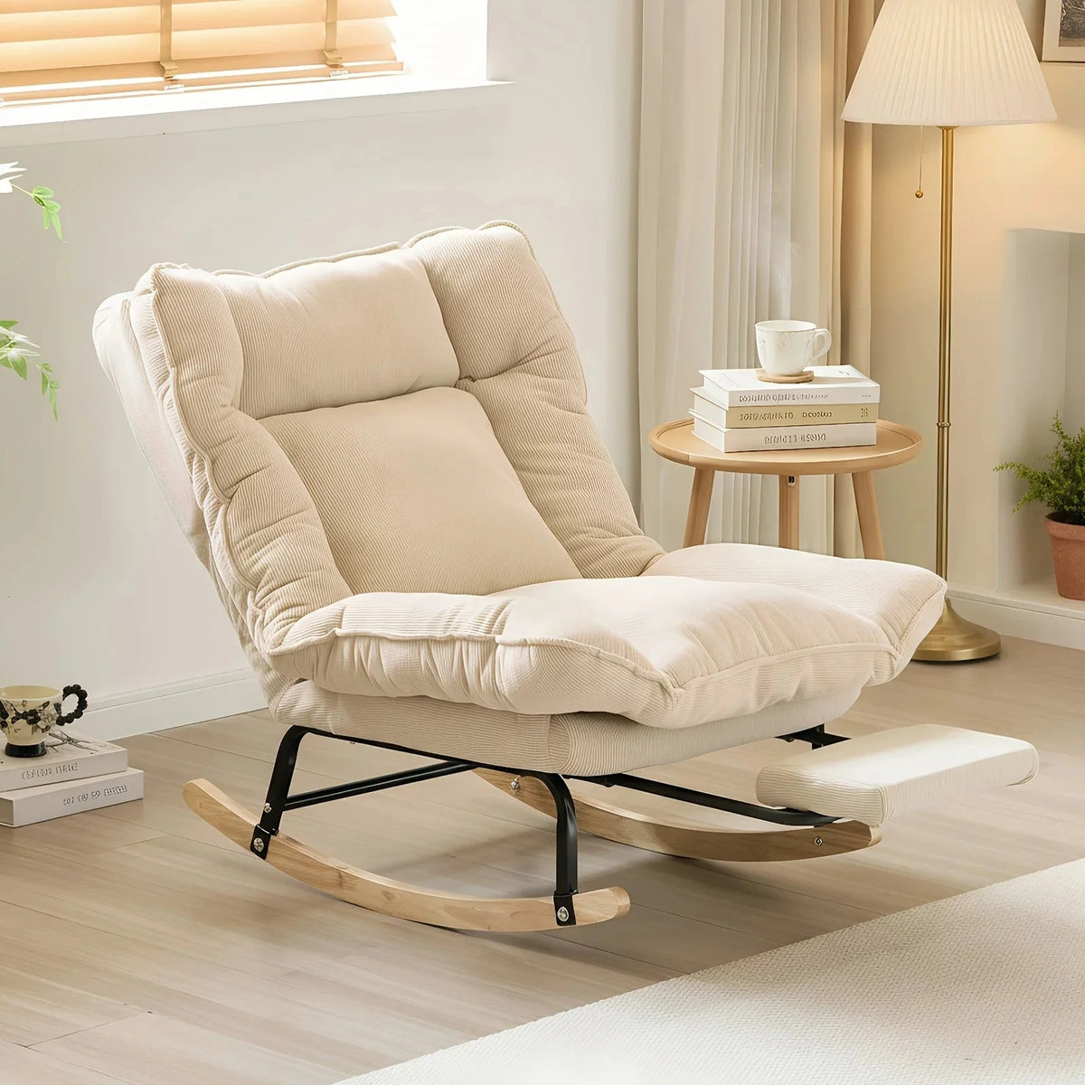 Rocking Chair Inclinable Corduroy Repose-Pieds