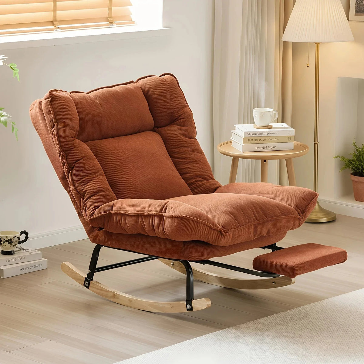 Rocking Chair Inclinable Corduroy Repose-Pieds