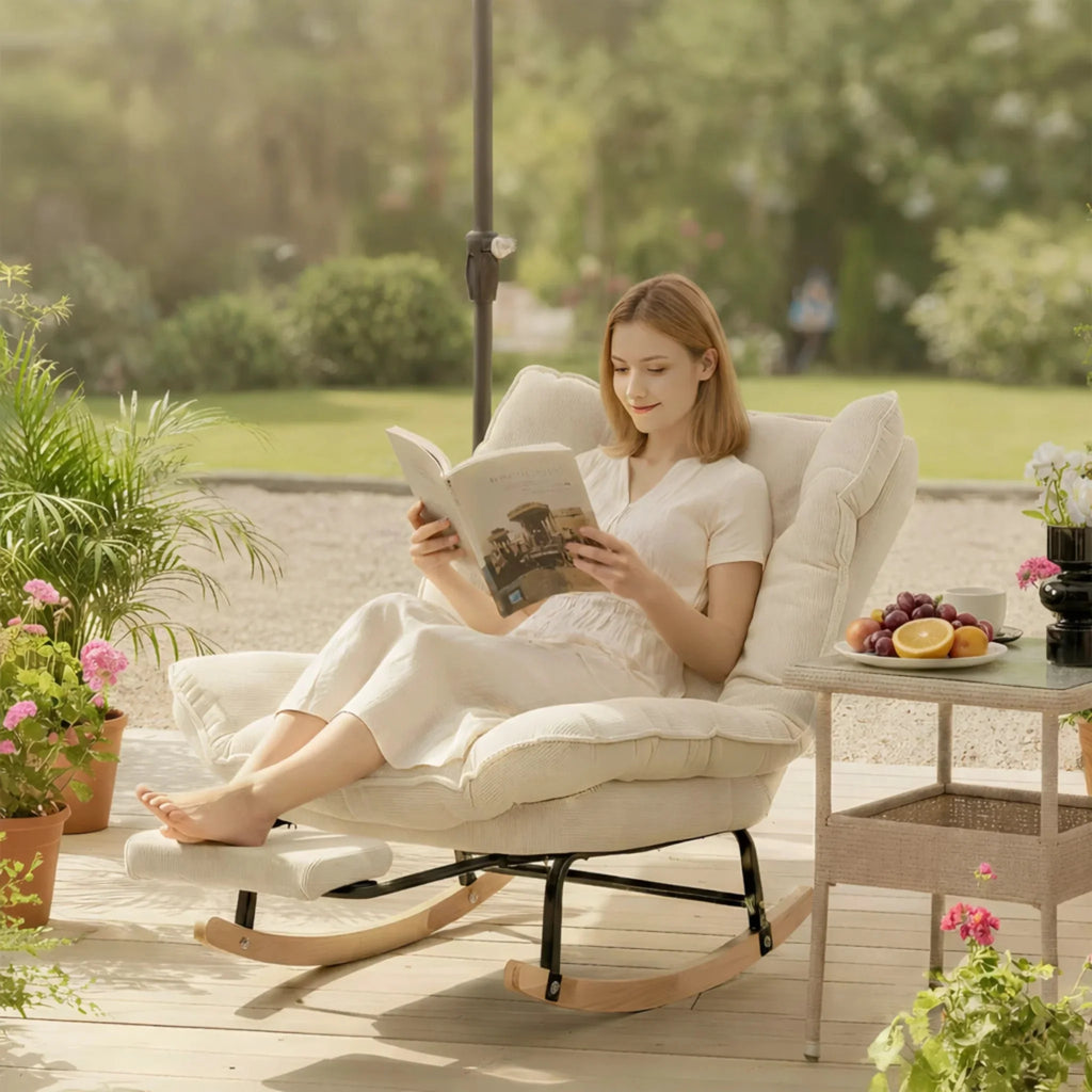 Rocking Chair Inclinable Corduroy Repose-Pieds — vue 3