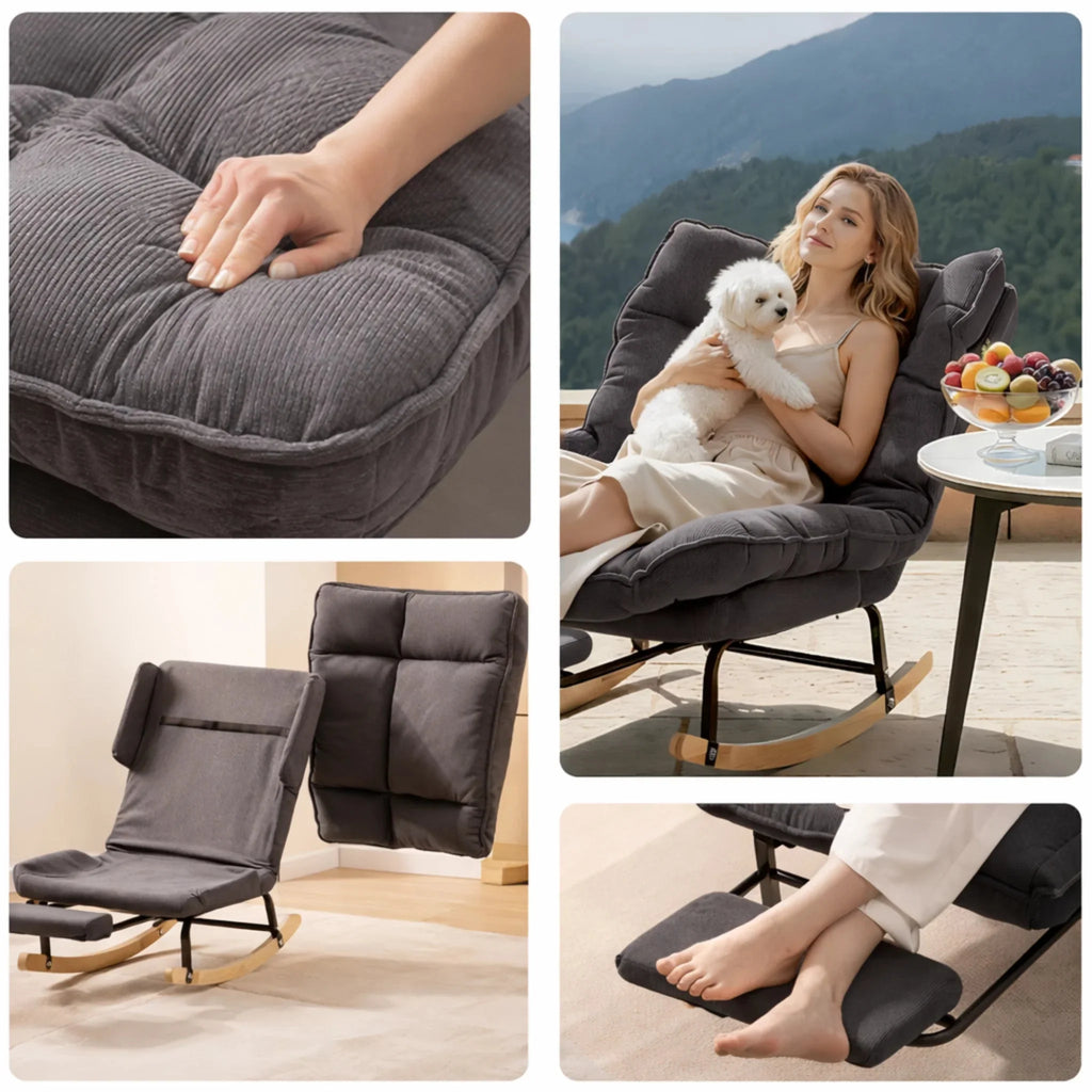 Rocking Chair Inclinable Corduroy Repose-Pieds — vue 4