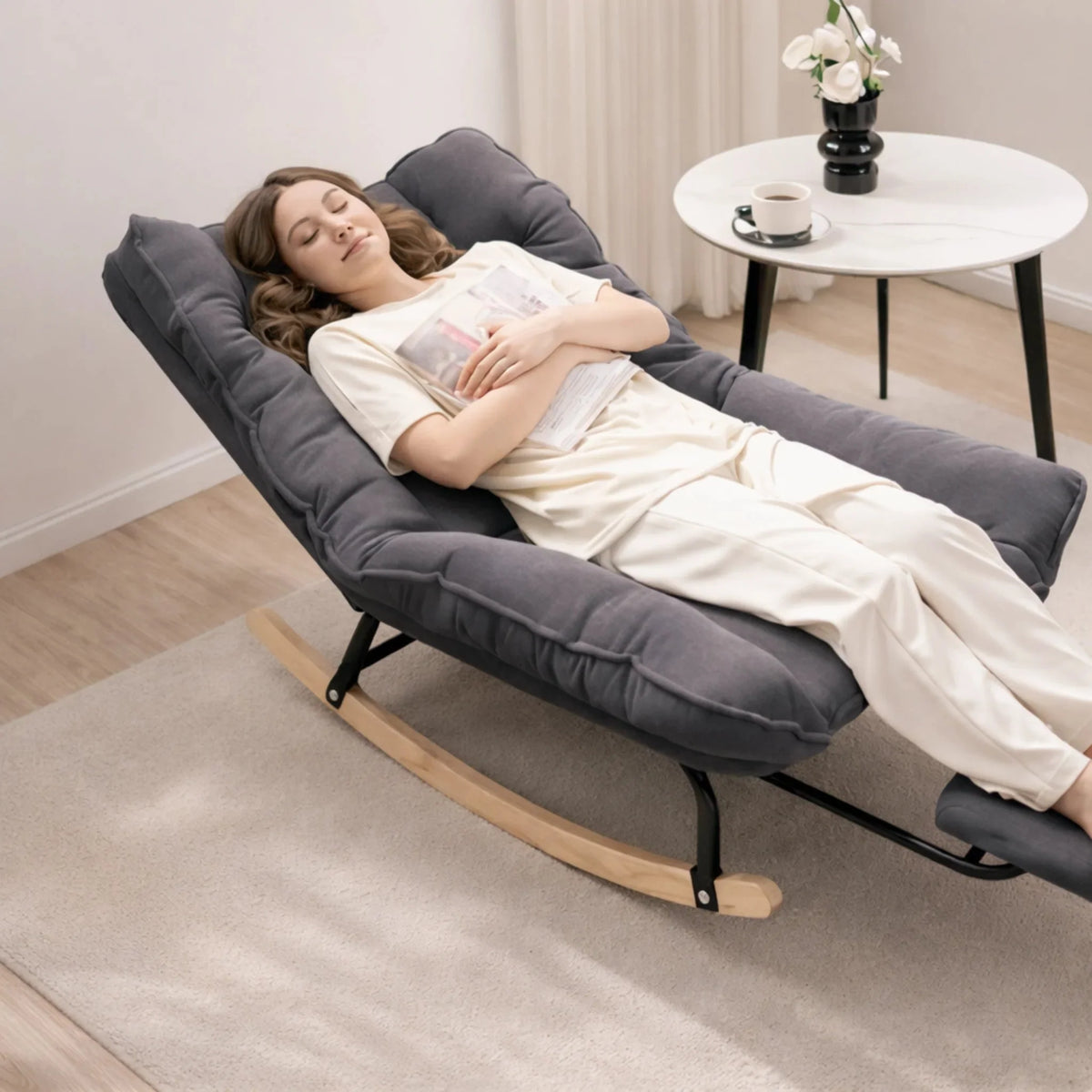 Rocking Chair Inclinable Corduroy Repose-Pieds