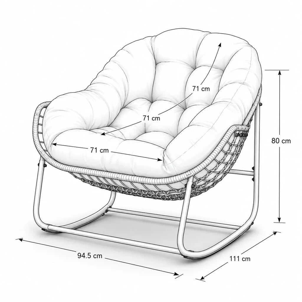 Fauteuil à Bascule Papasan Rotin Velours Côtelé