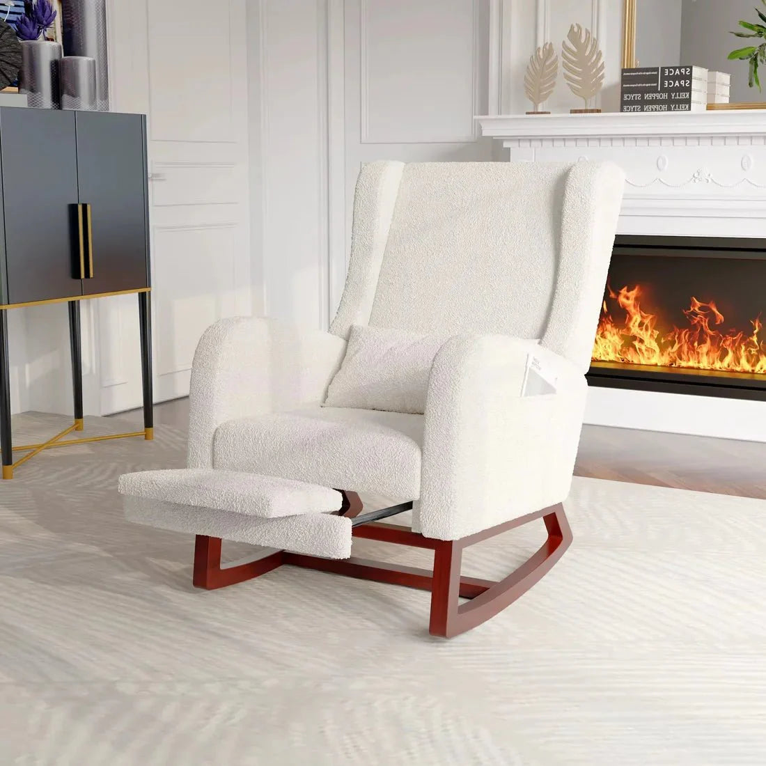 Rocking Chair Allaitement Teddy Blanc Ivoire Repose-Pieds — vue 3