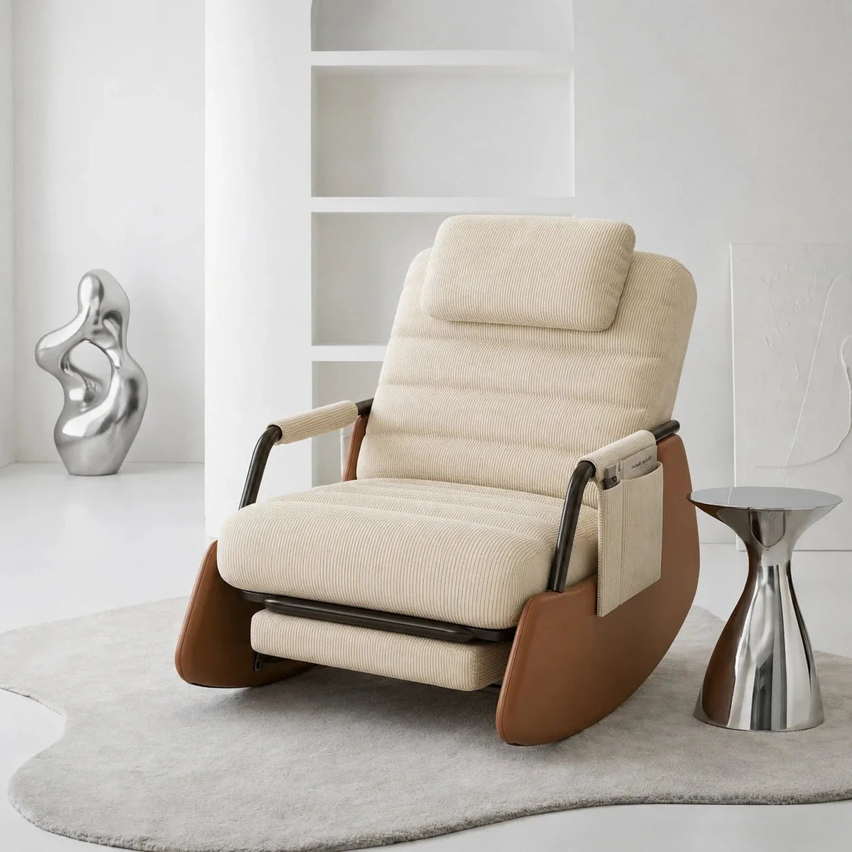 Rocking Chair Velours Côtelé Bois Massif Design Intérieur