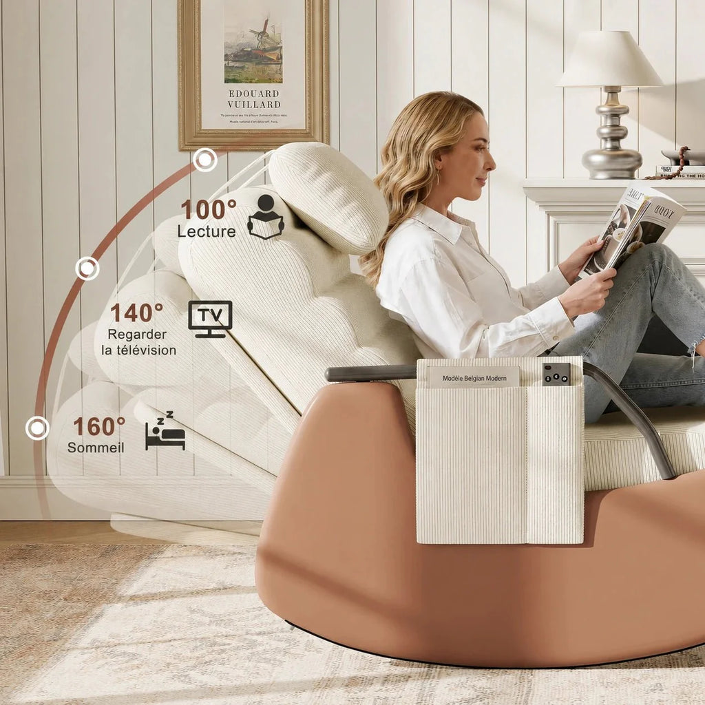 Rocking Chair Velours Côtelé Bois Massif Design Intérieur — vue 5