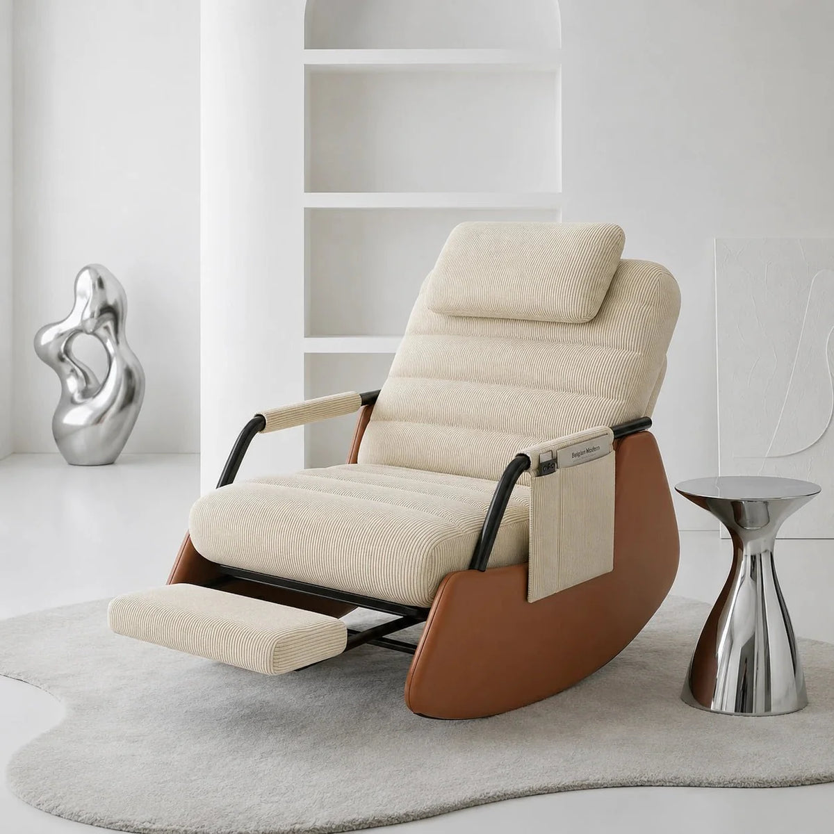 Rocking Chair Velours Côtelé Bois Massif Design Intérieur