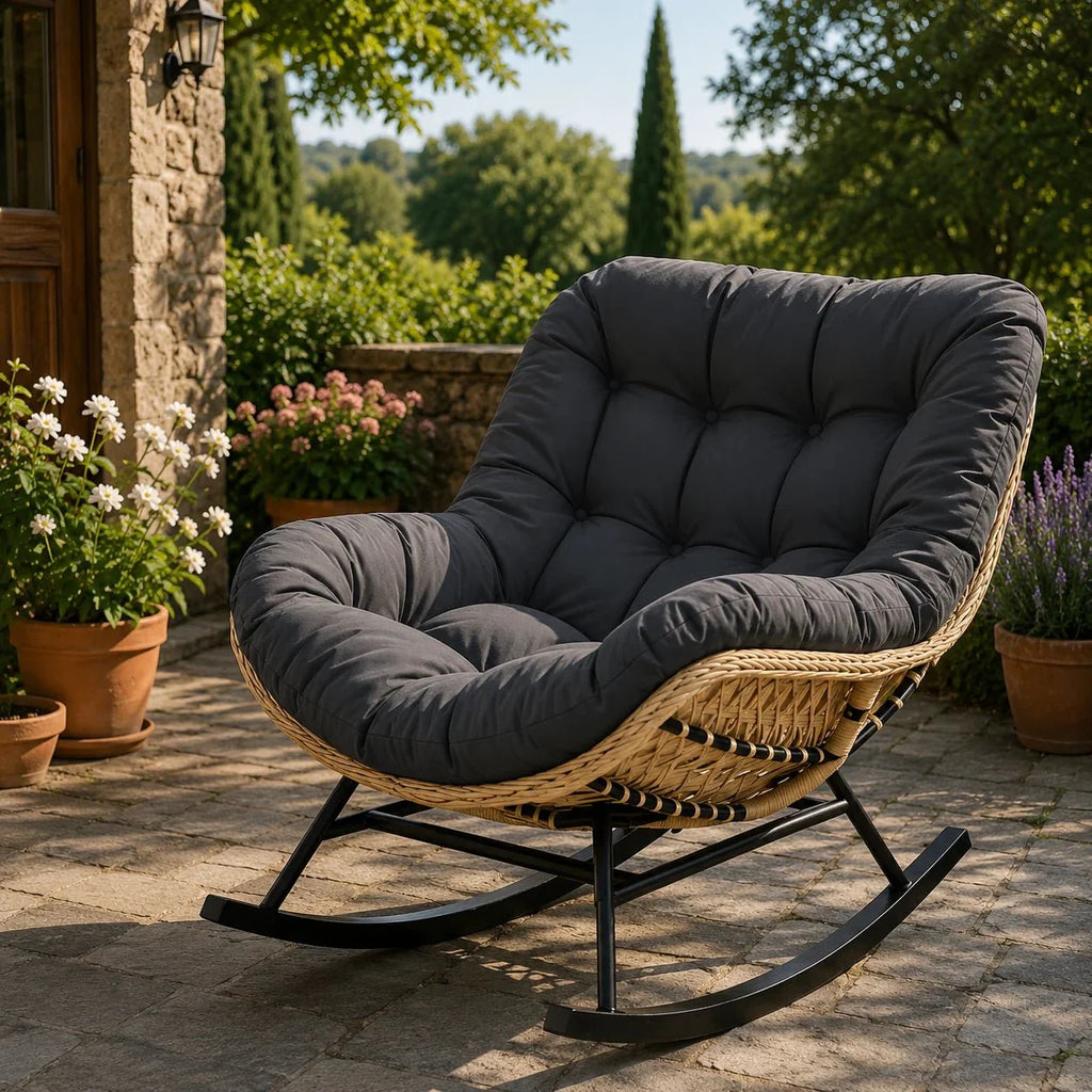 Fauteuil à Bascule Papasan Rotin Plein Coussin Épais — vue 4