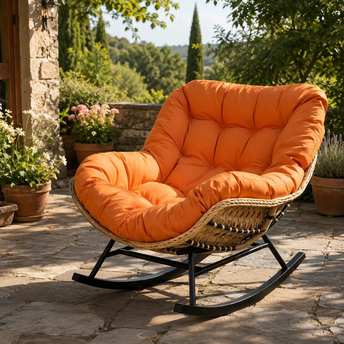 Fauteuil à Bascule Papasan Rotin Plein Coussin Épais — vue 5
