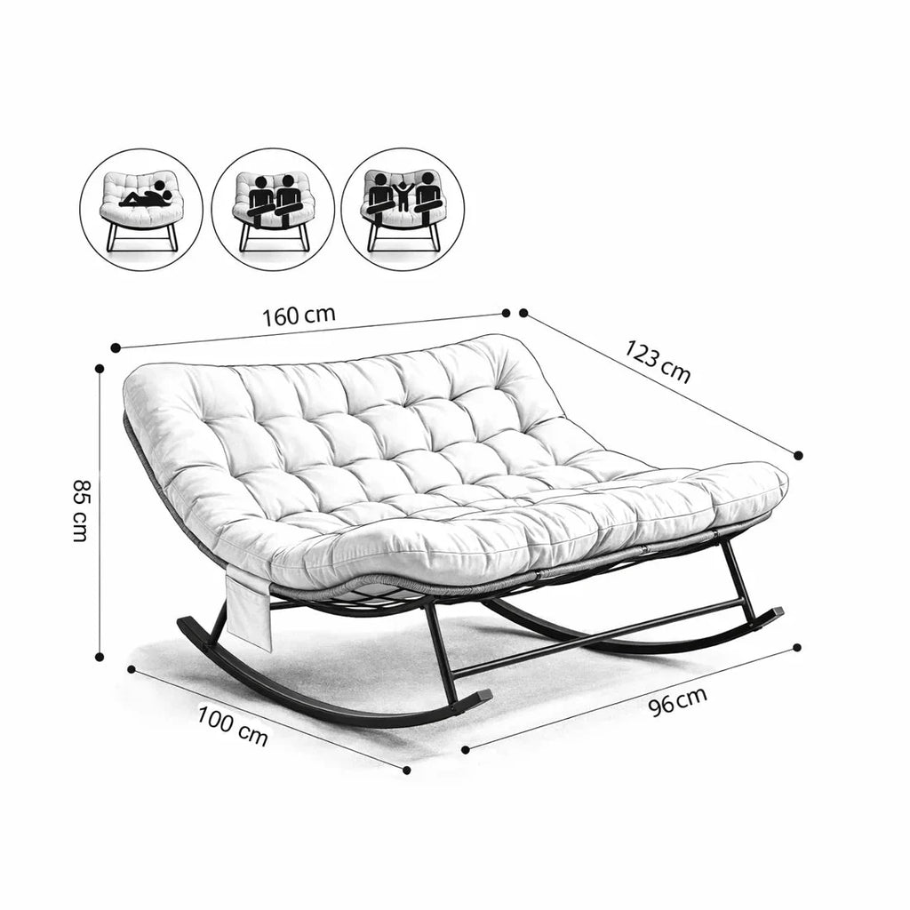 Rocking Chair Rotin 2 Places Coussin XXL Jardin