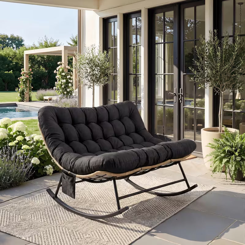 Rocking Chair Rotin 2 Places Coussin XXL Jardin
