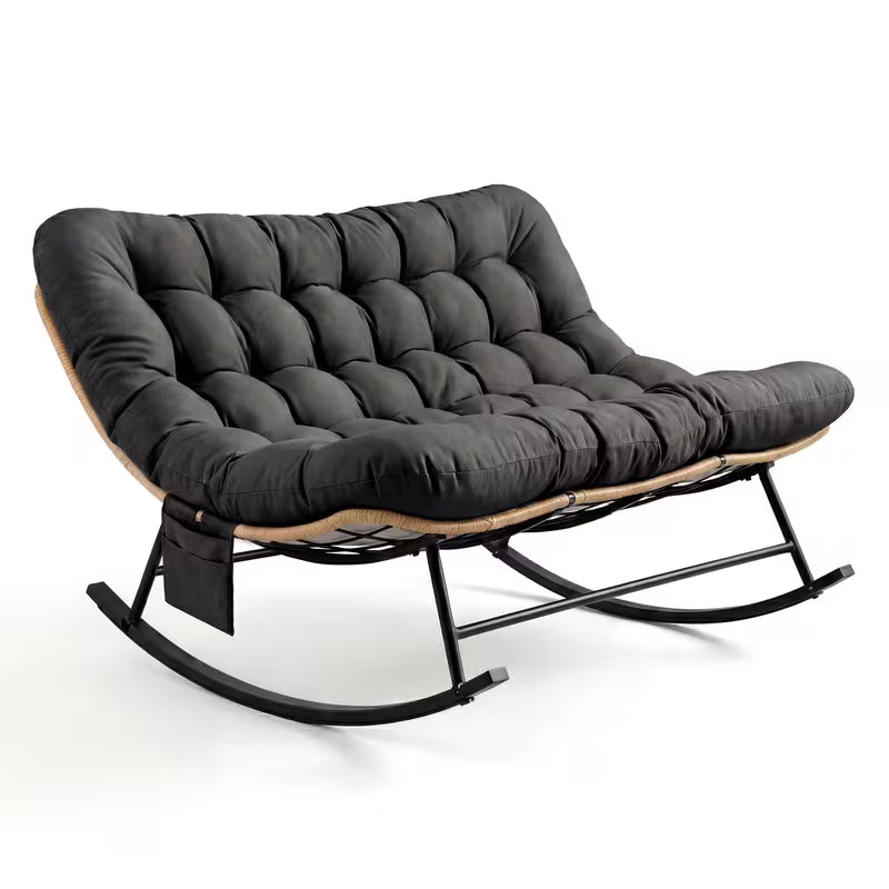 Rocking Chair Rotin 2 Places Coussin XXL Jardin — vue 4