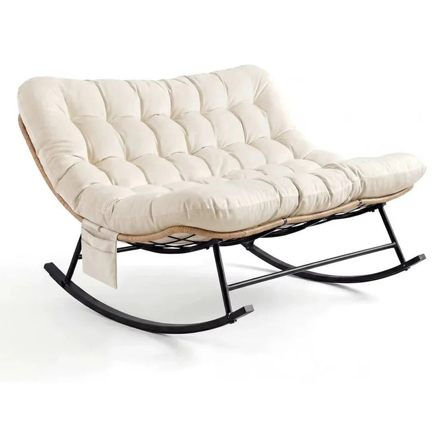 Rocking Chair Rotin 2 Places Coussin XXL Jardin