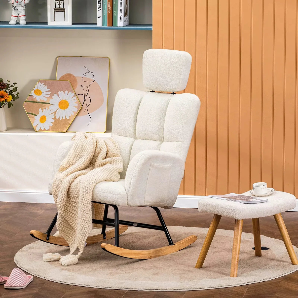 Rocking Chair Allaitement Ultra Doux Appui-Tête Accoudoirs