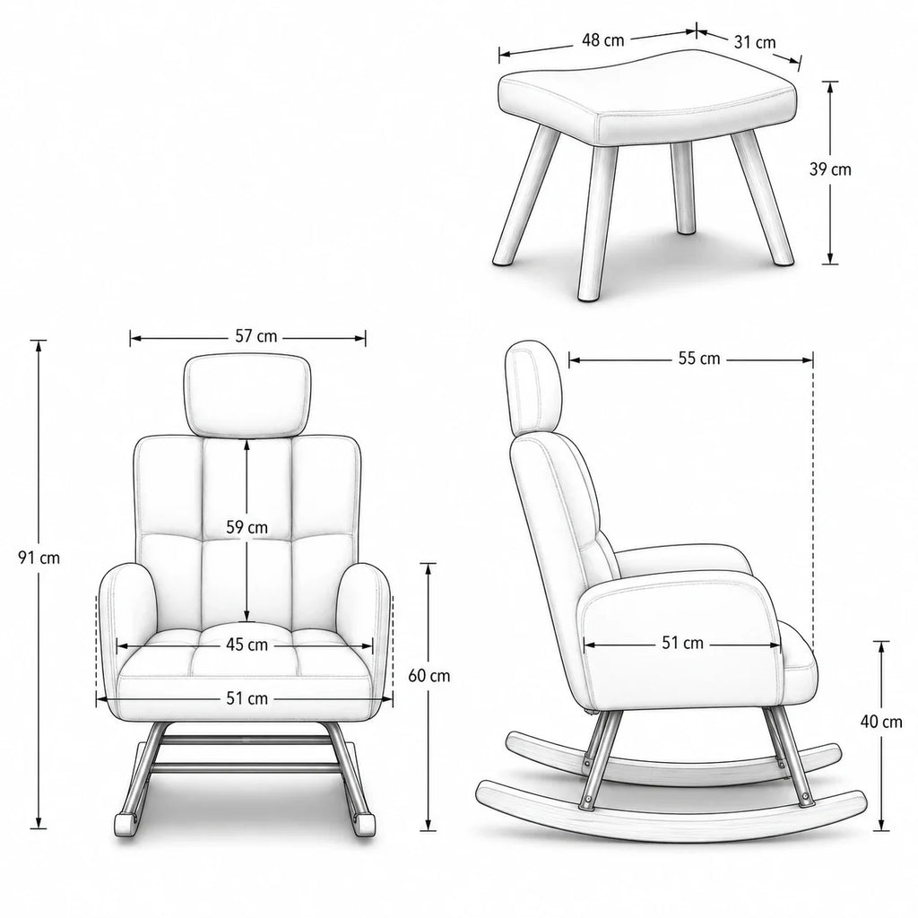 Rocking Chair Allaitement Ultra Doux Appui-Tête Accoudoirs