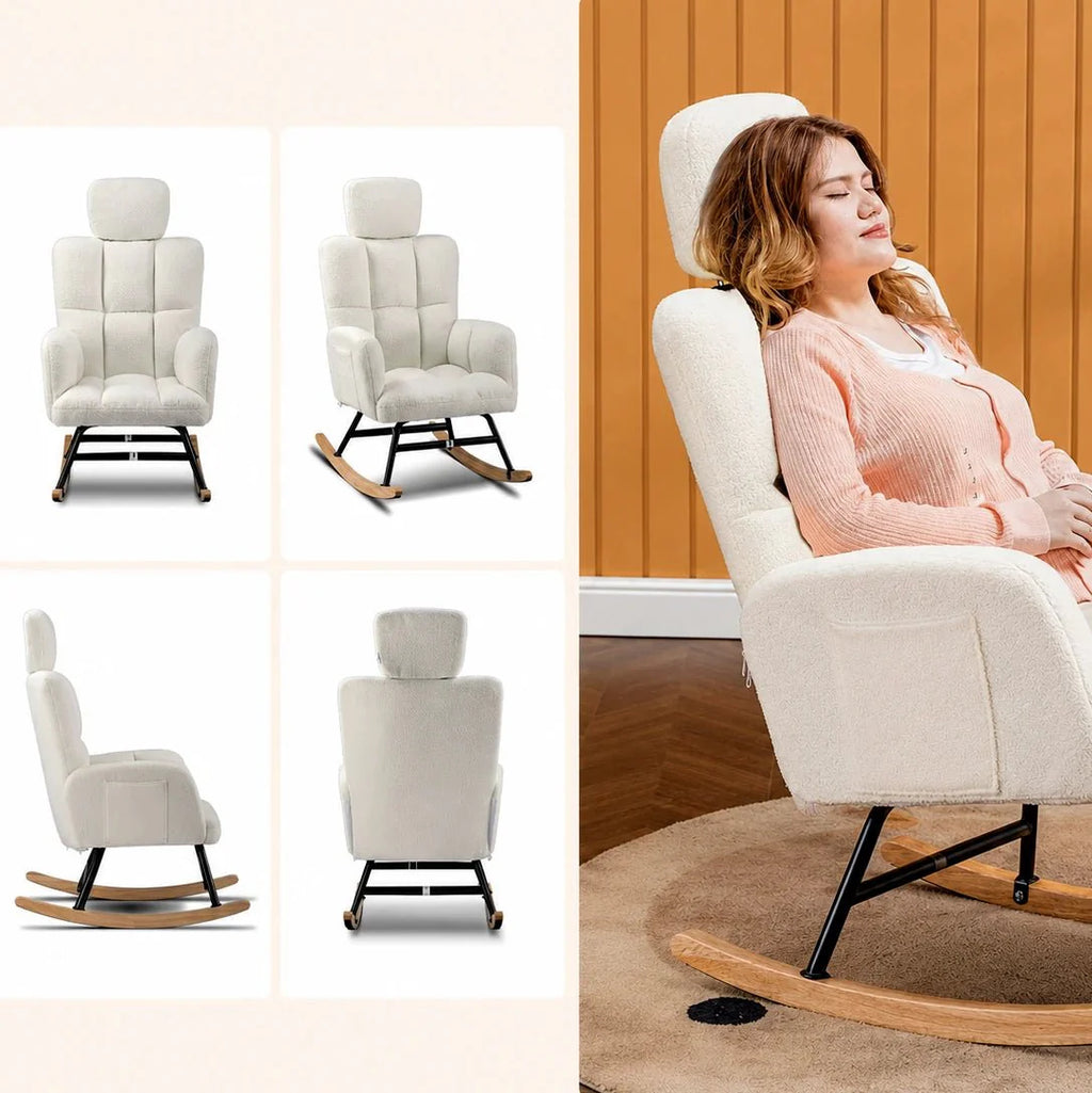 Rocking Chair Allaitement Ultra Doux Appui-Tête Accoudoirs