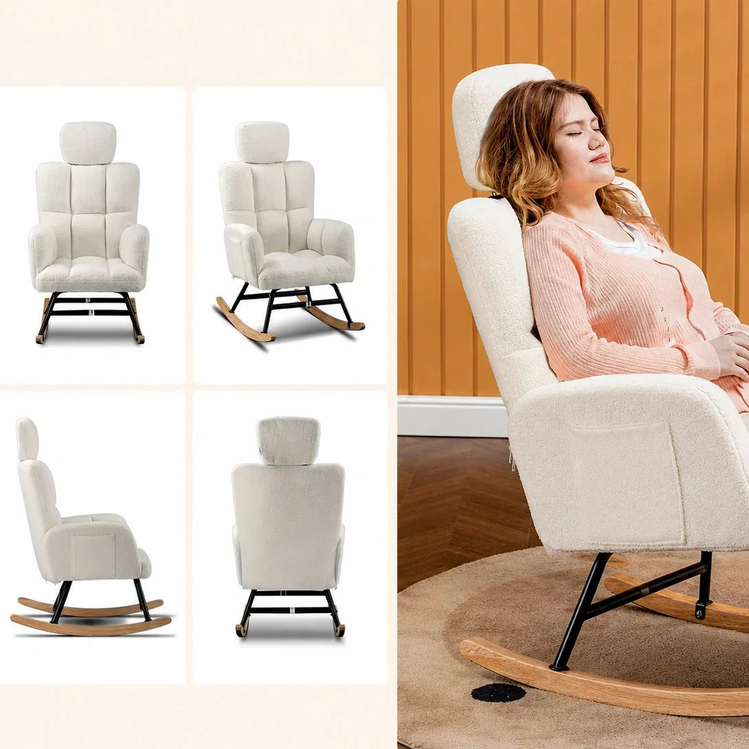 Rocking Chair Allaitement Ultra Doux Appui-Tête Accoudoirs