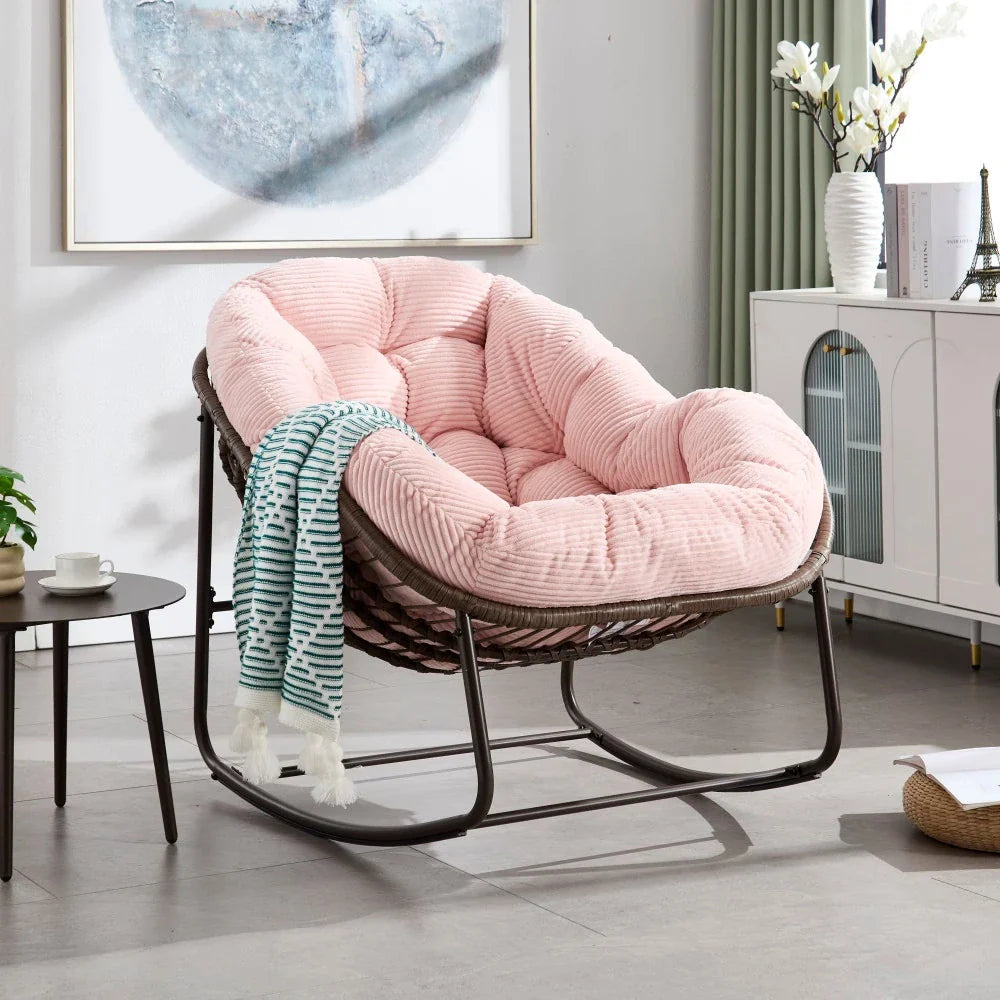 Fauteuil à Bascule Papasan Rotin Velours Côtelé