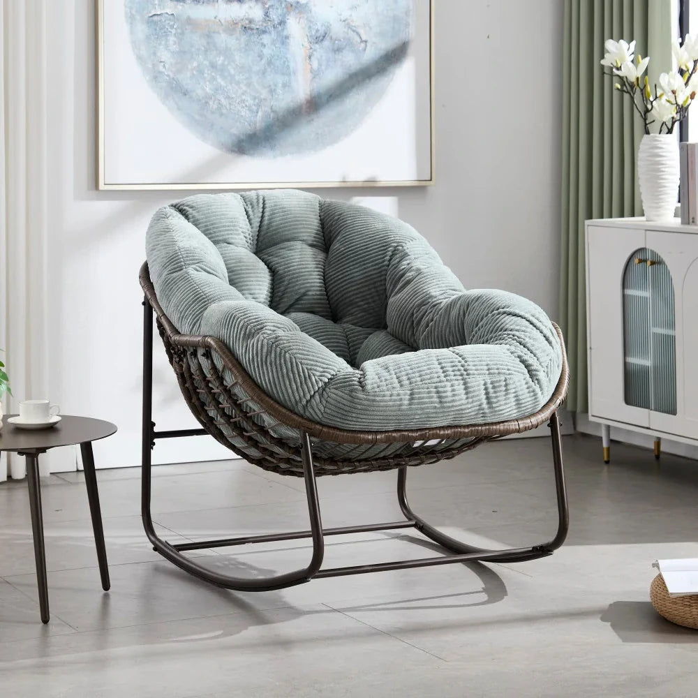 Fauteuil à Bascule Papasan Rotin Velours Côtelé