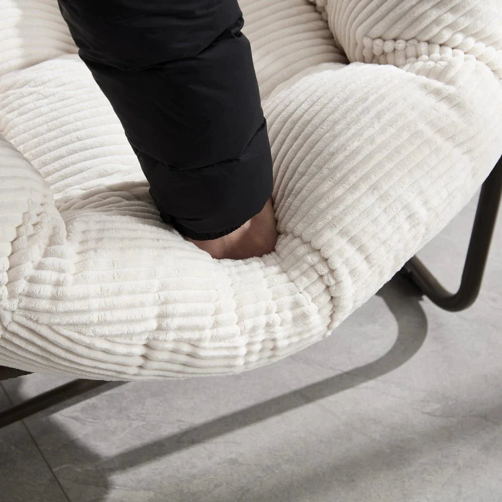 Fauteuil à Bascule Papasan Rotin Velours Côtelé — vue 2