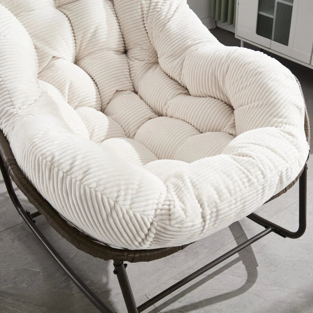 Fauteuil à Bascule Papasan Rotin Velours Côtelé