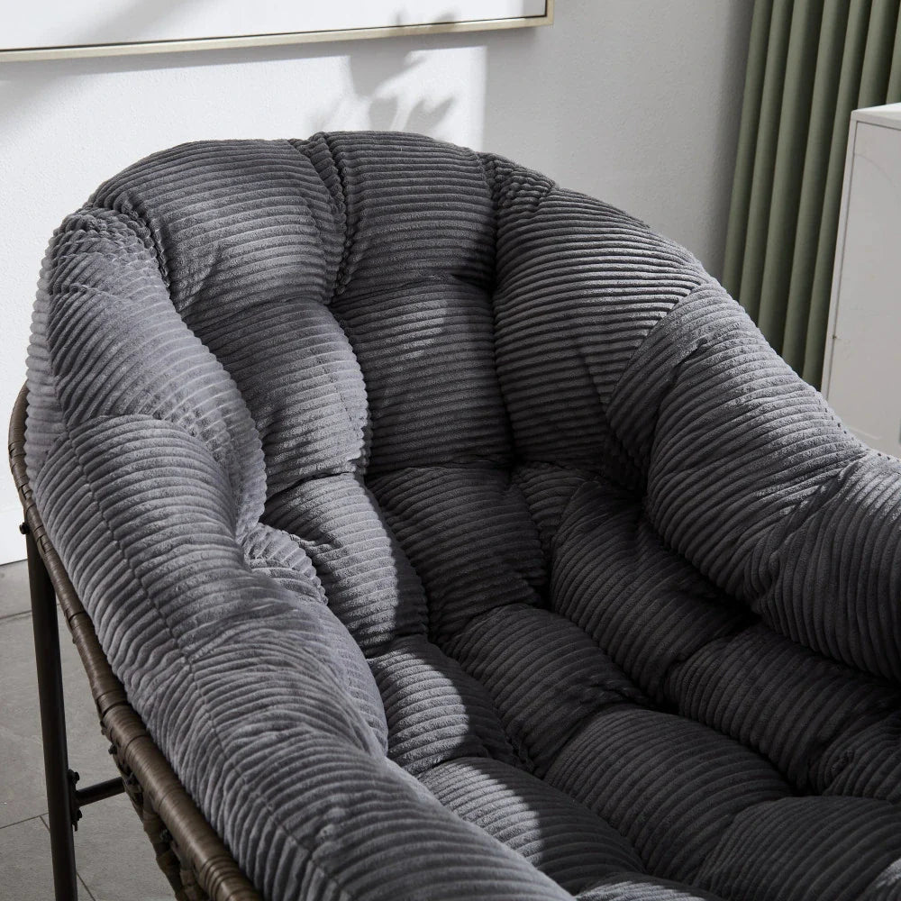 Fauteuil à Bascule Papasan Rotin Velours Côtelé