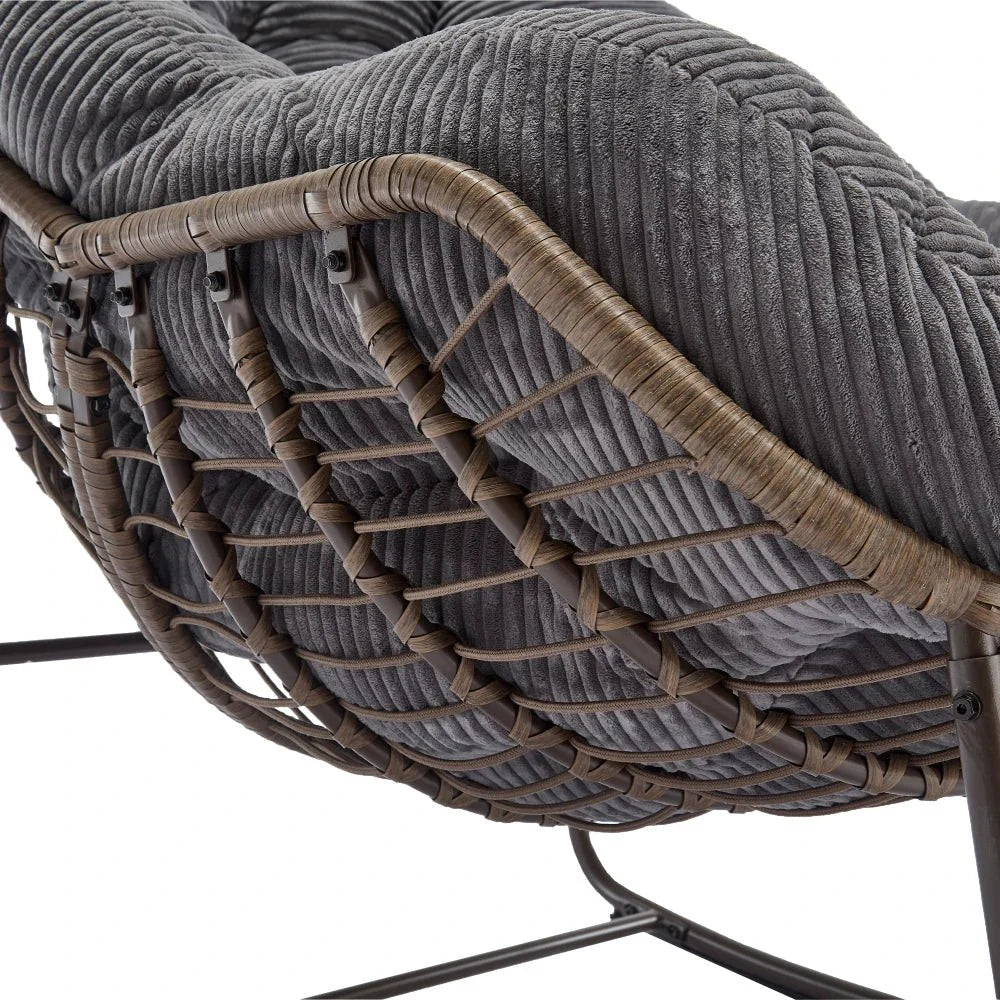 Fauteuil à Bascule Papasan Rotin Velours Côtelé