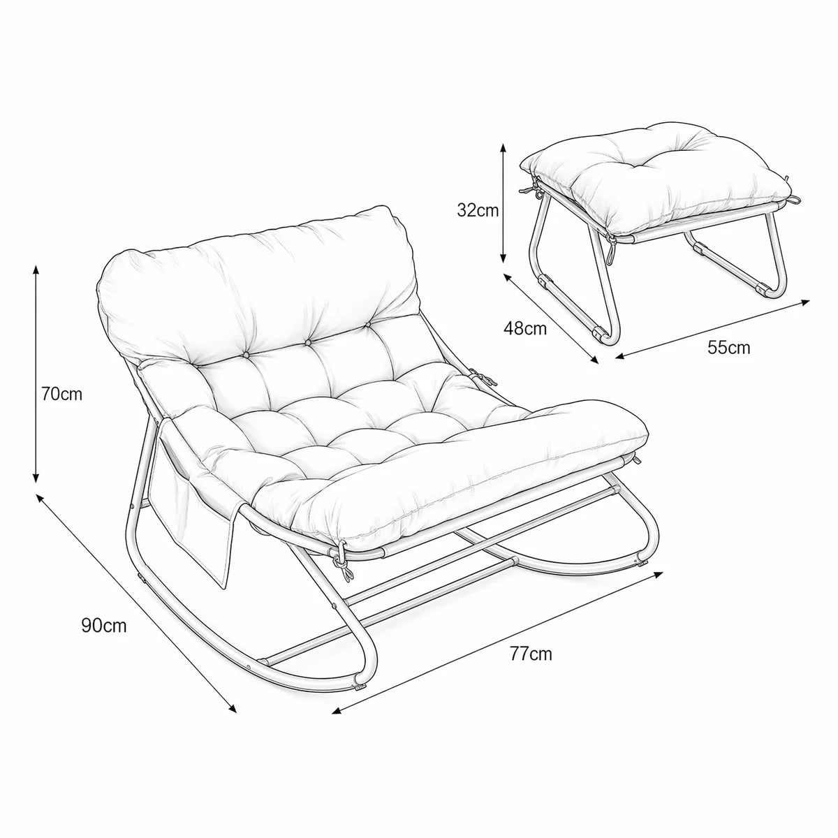Rocking Chair Extérieur Coussin Imperméable Jardin
