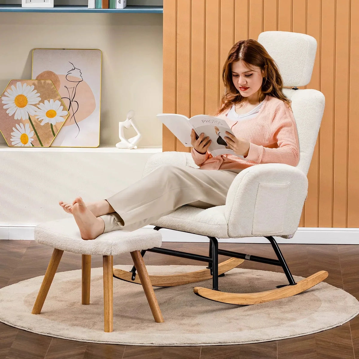 Rocking Chair Allaitement Ultra Doux Appui-Tête Accoudoirs