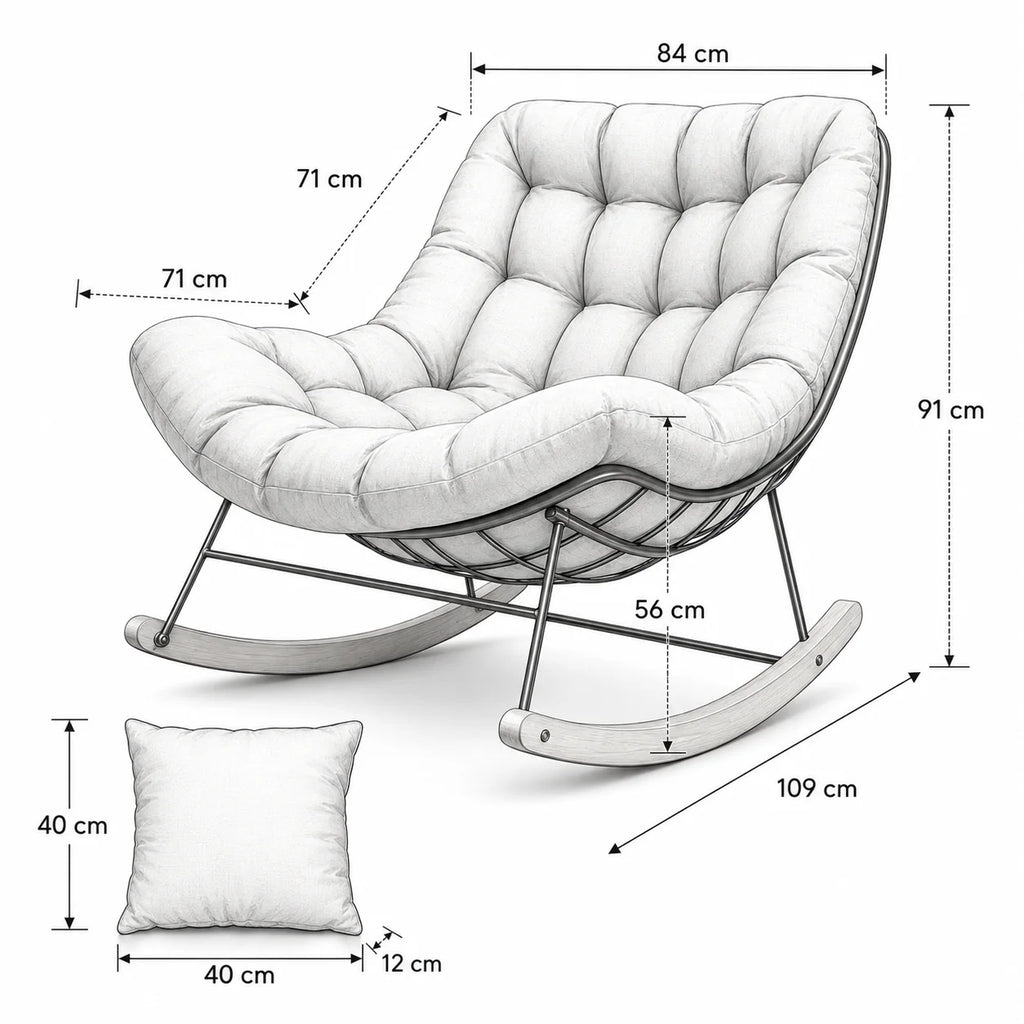 Fauteuil à Bascule Extérieur Acier Bois Érable Coussin Épais