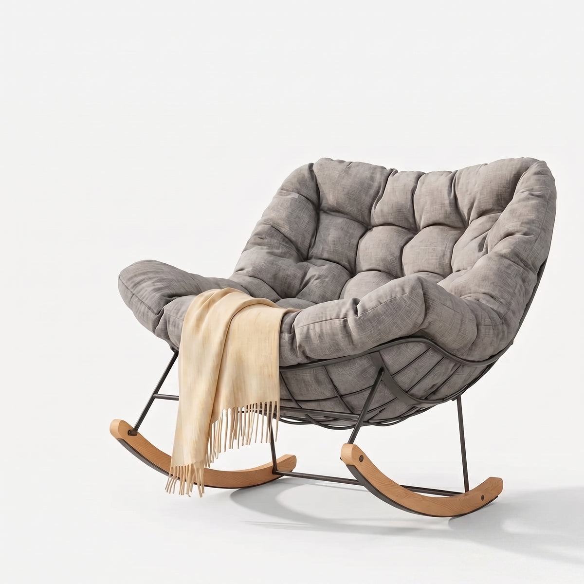 Fauteuil à Bascule Extérieur Acier Bois Érable Coussin Épais