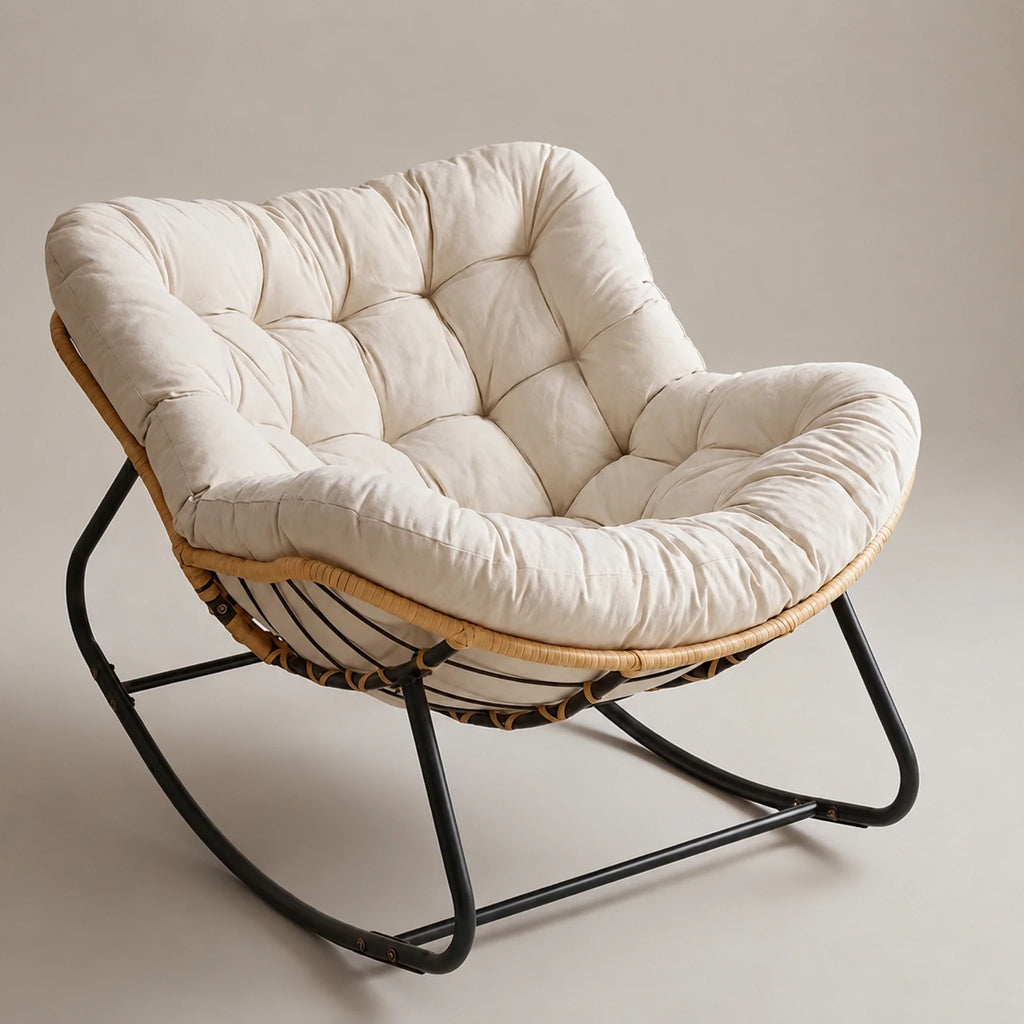 Rocking Chair Rotin Coussin XXL Toutes Saisons — Zondora