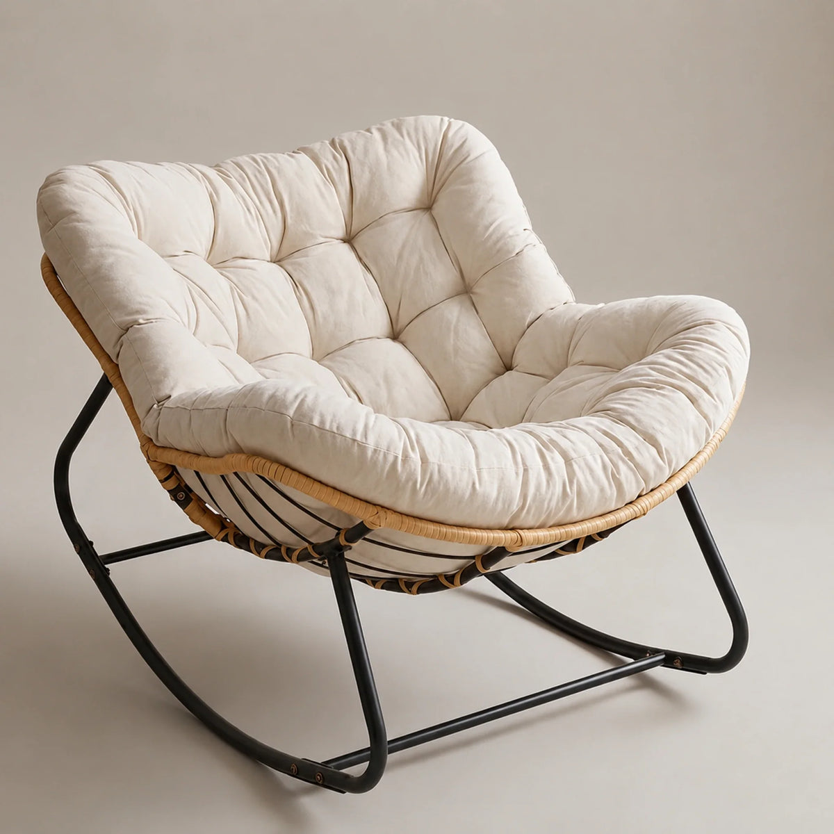 Rocking Chair Rotin Coussin XXL Toutes Saisons