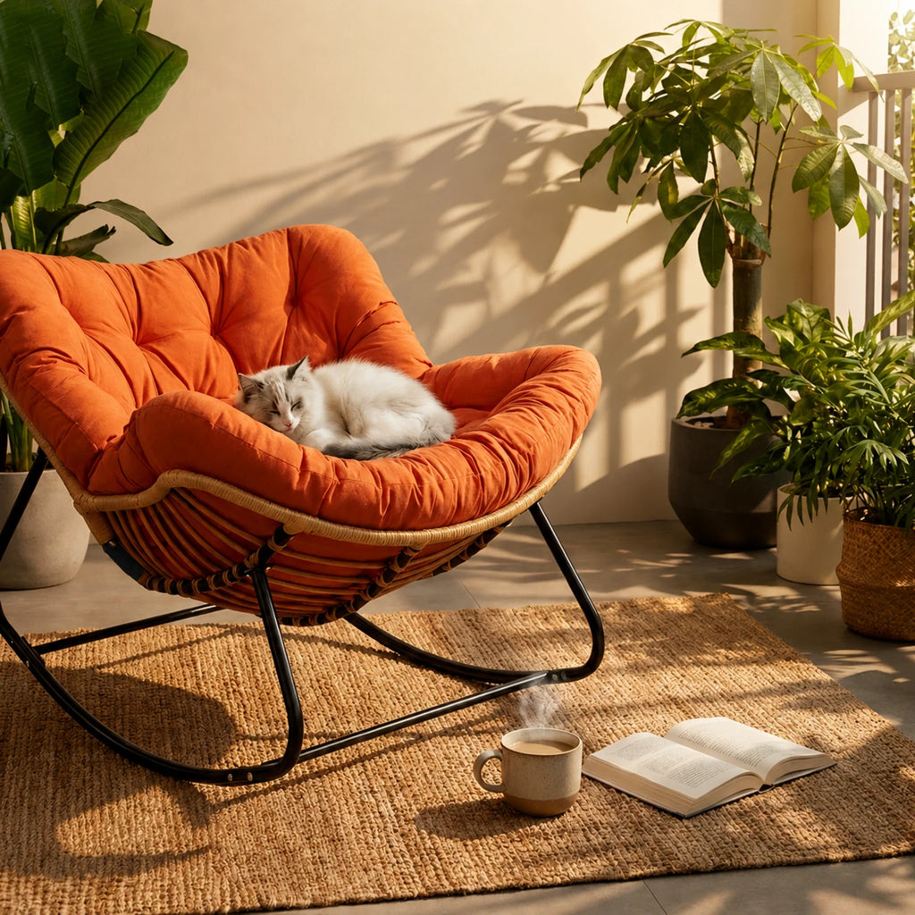 Rocking Chair Rotin Coussin XXL Toutes Saisons — vue 4