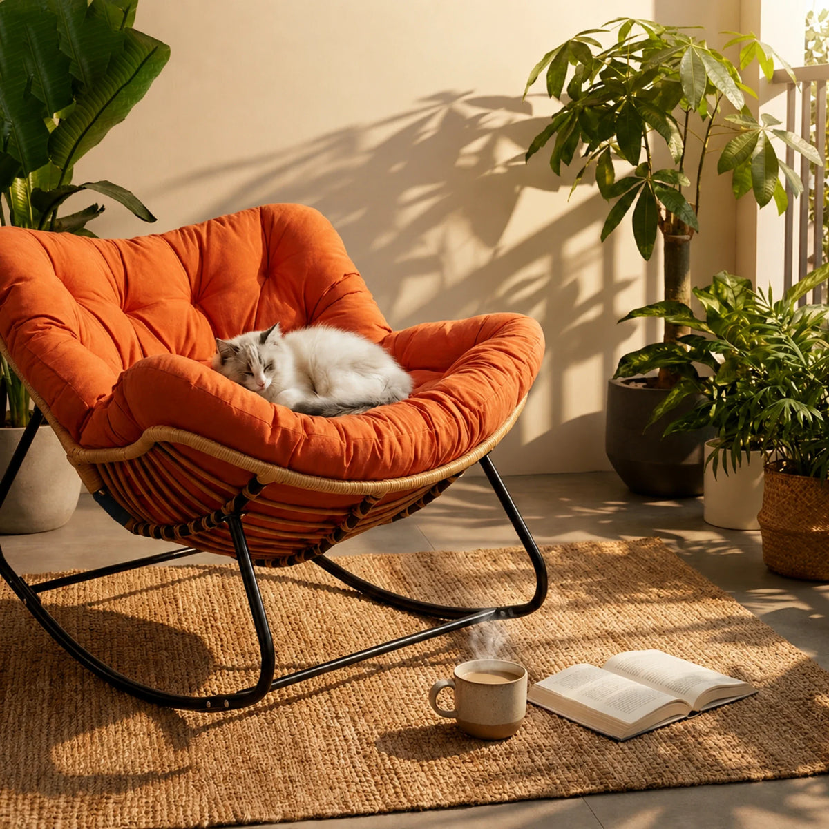 Rocking Chair Rotin Coussin XXL Toutes Saisons — vue 4