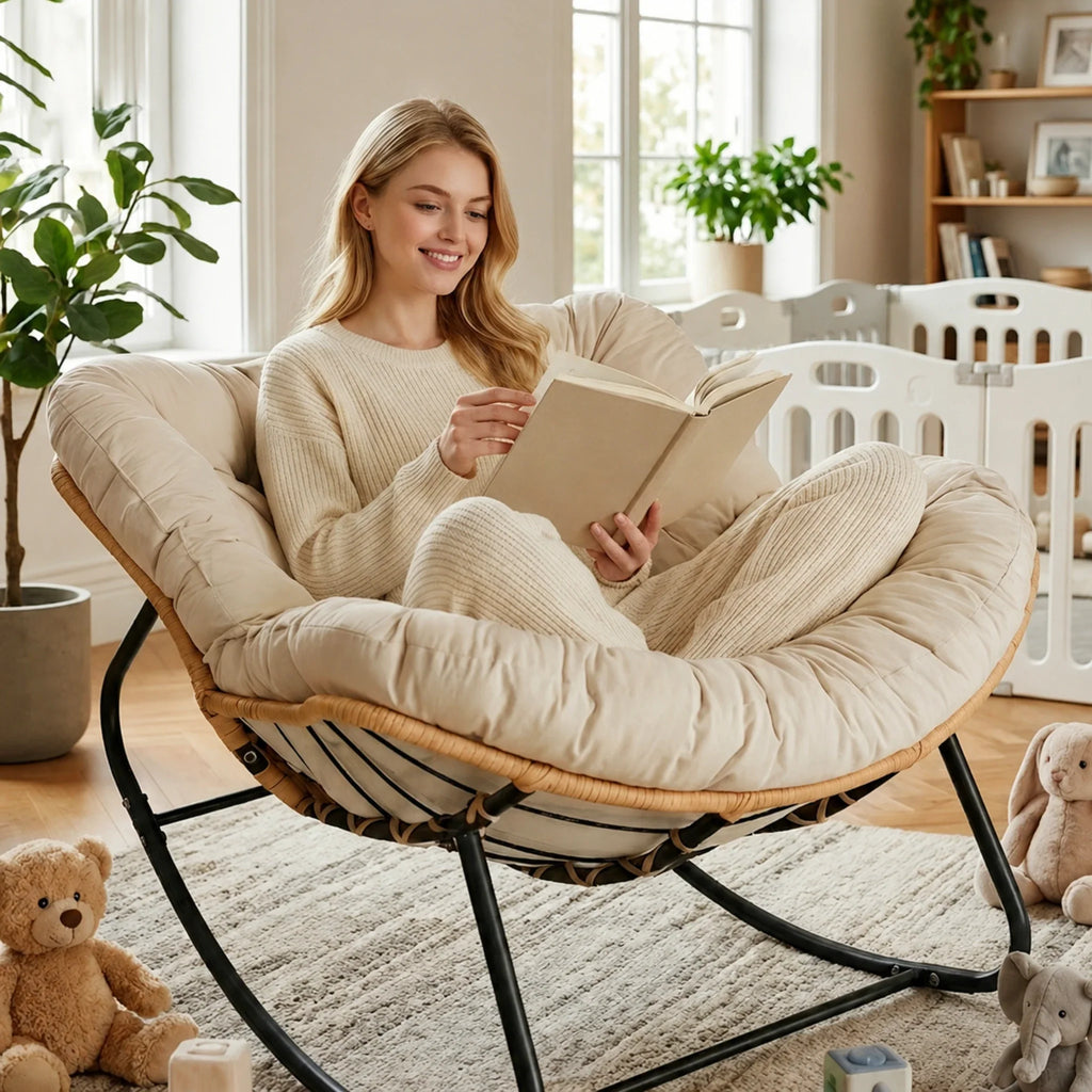 Rocking Chair Rotin Coussin XXL Toutes Saisons — vue 3