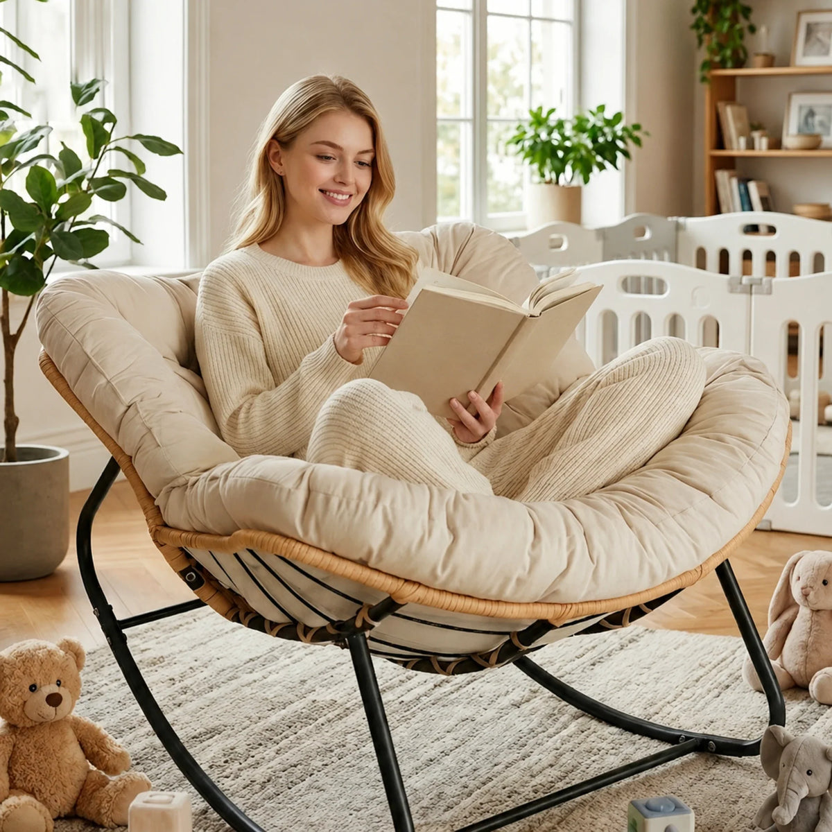 Rocking Chair Rotin Coussin XXL Toutes Saisons — vue 3