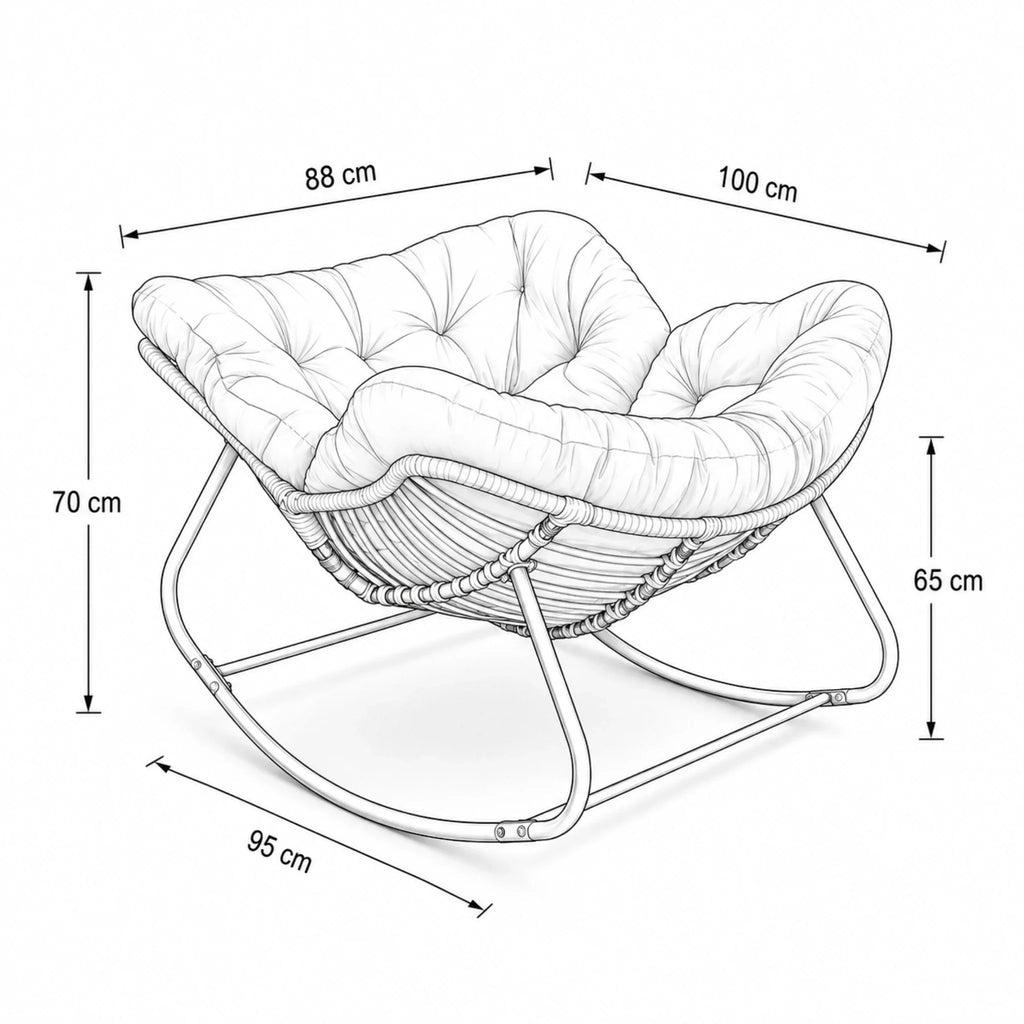 Rocking Chair Rotin Coussin XXL Toutes Saisons