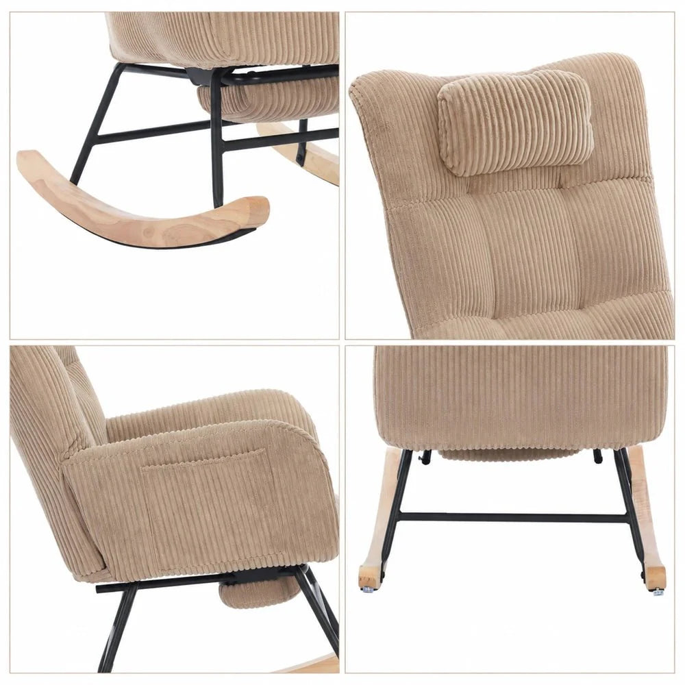 Rocking Chair Allaitement Cocon Velours Côtelé Repose-Pieds — vue 3
