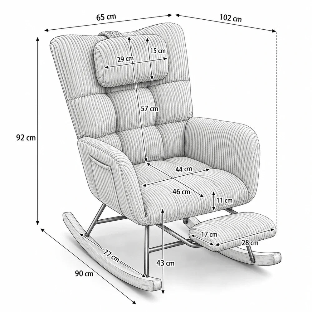 Rocking Chair Allaitement Cocon Velours Côtelé Repose-Pieds — vue 4
