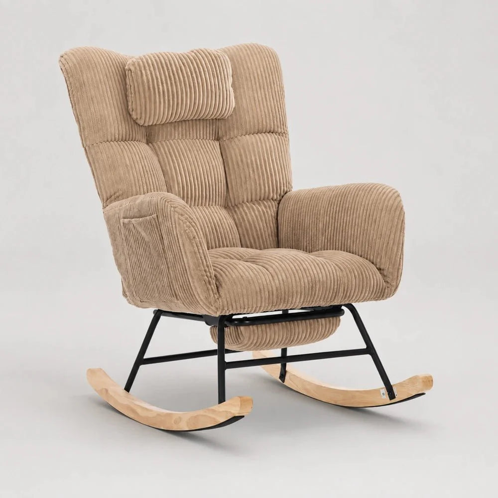 Rocking Chair Allaitement Cocon Velours Côtelé Repose-Pieds